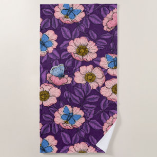 Serviette De Plage Rose de chien et papillons en rose et violet