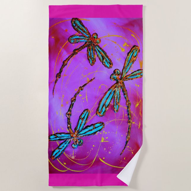 Serviette de plage rose électrique Flit Dragonfly (Devant)