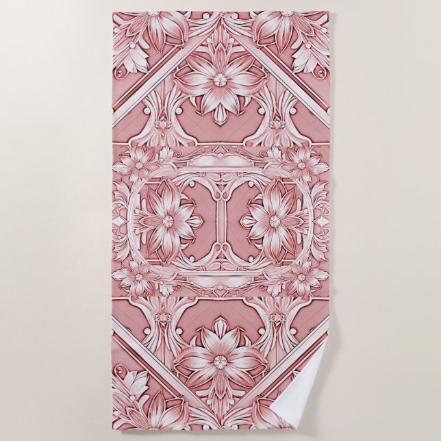 Serviette de plage rose Floral (Devant)