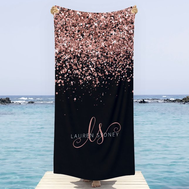 Serviette De Plage Rose Gold Blush Pink Parties scintillant Glam Nom  (This beach towel is a must-have for any glam girl. Customize it with your name and monogram.)
