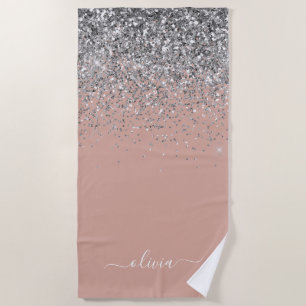 Serviette De Plage Rose Gold Fushia Rose Pailleté Monogramme Féminin
