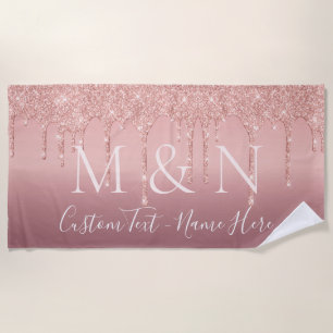 Serviette De Plage Rose Gold Parties scintillant Couple Nom Lettre Pl