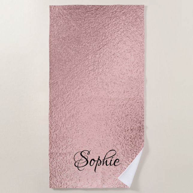 Serviette De Plage Rose Gold Parties scintillant Girl Parkle rose Nom (Devant)