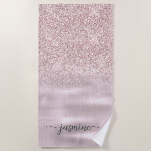 Serviette De Plage Rose Gold Parties scintillant Glam Monogramme Nom 