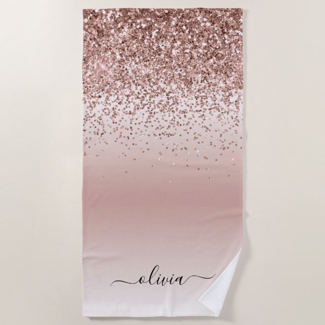 Serviette De Plage Rose Gold - Parties scintillant rose pâle Nom du m (Devant)