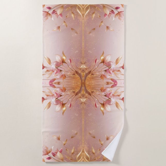Serviette De Plage Rose Golden Feuille Floral Beach Towne (Devant)