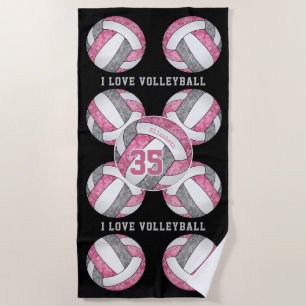Serviette De Plage rose gris filles blanches aimer volleyball personn