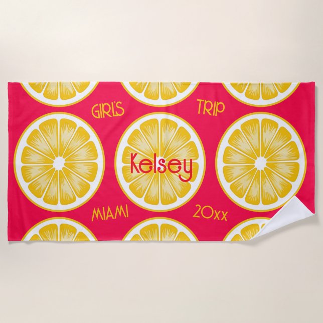 Serviette de plage rose jaune tranche de citron de (Devant)