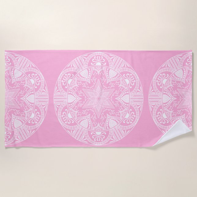 Serviette De Plage Rose Mandala (Devant)