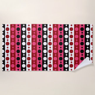 Serviette De Plage Rose noir blanc Cercle Étoiles rayures Design