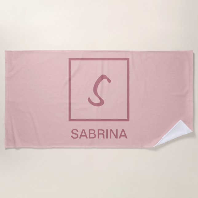 Serviette De Plage Rose or couleur professionnelle simple nom monogra (Devant)