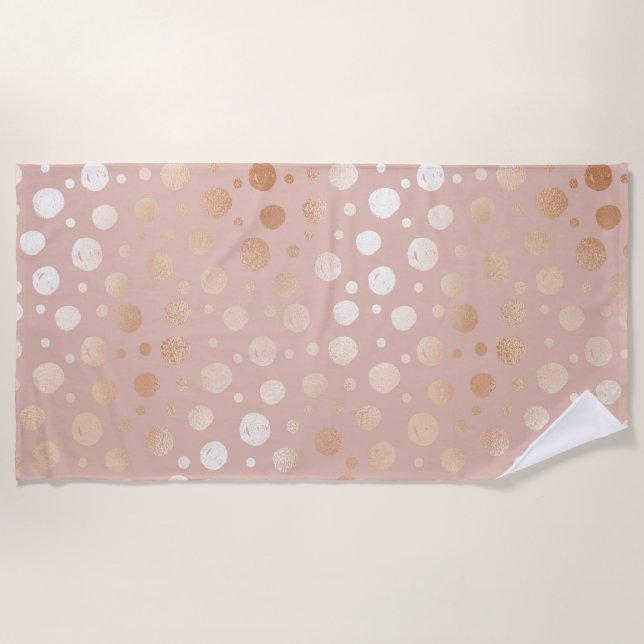 Serviette De Plage Rose-or et beige points motif (Devant)