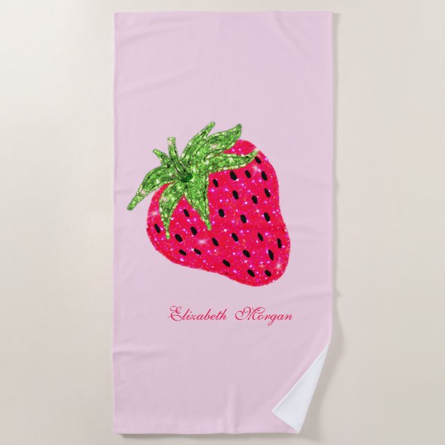 Serviette De Plage Rose Pailleté Fraise Clair (Devant)
