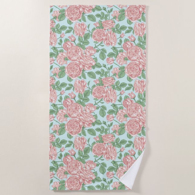 Serviette De Plage Rose rose Jardin Bouquet Motif (Devant)