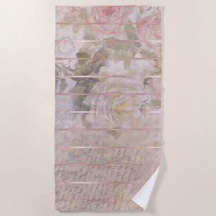 Serviette De Plage Rose vintage Ephemera   Aquarelle florale