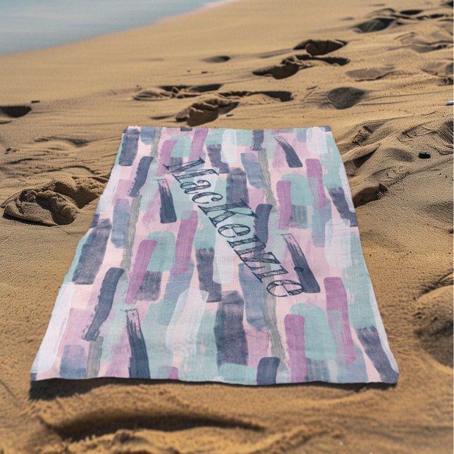 Serviette De Plage Rose violet bleu Abstrait (Créateur téléchargé)