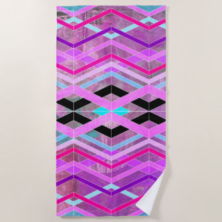 Serviette De Plage Rose violet et aqua géométrique croisillon rayures