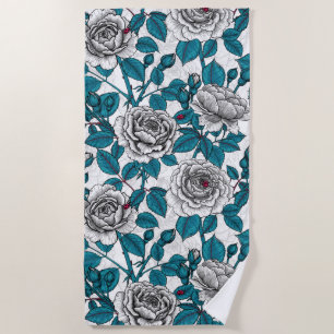 Serviette De Plage Roses blanches et coccinelles