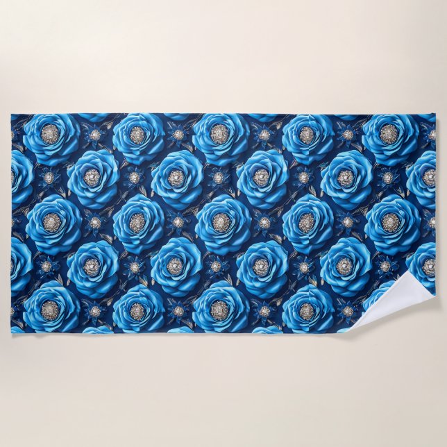 Serviette De Plage Roses bleues Création de fleurs de luxe pour la nu (Devant)