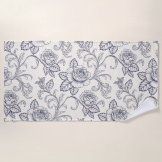 Serviette De Plage Roses bleues et blanches fleur pays