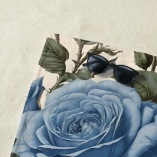 Serviette De Plage Roses Bleus Et Feuilles Verts,
