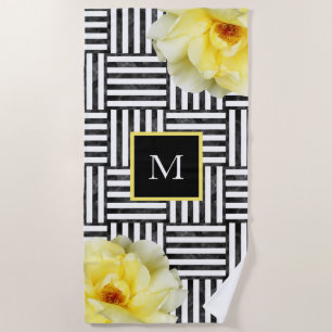 Serviette De Plage Roses Jaunes Douces Baies Noires et Blances
