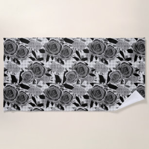 Serviette De Plage Roses noirs, rose, noirs et gris