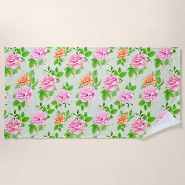 Serviette De Plage Roses roses florales Motif-2367 (Devant)