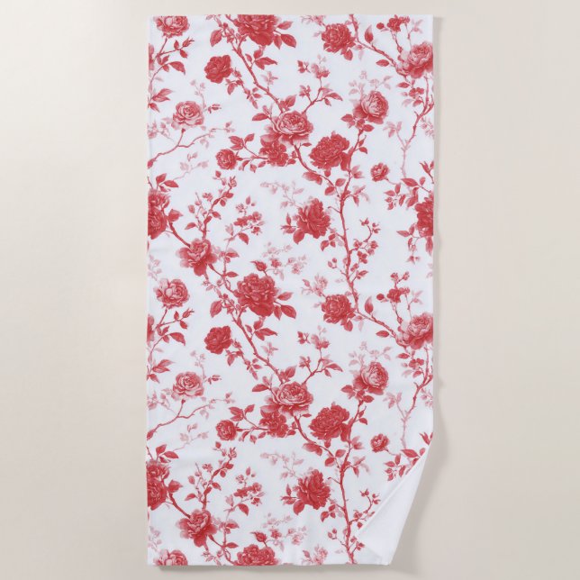 Serviette De Plage Roses Rouges Floral (Devant)
