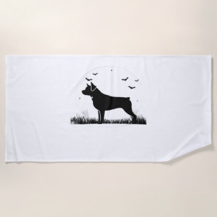 Serviette De Plage Rotweiler Chien - Halloween Lune Silhouette Oversi