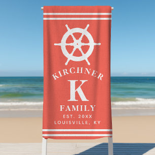 Serviette De Plage Roue de Bateau de Navigation Nom de Famille de Cap