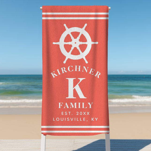 Serviette De Plage Roue de Bateau de Navigation Nom de Famille de Cap (Créateur téléchargé)