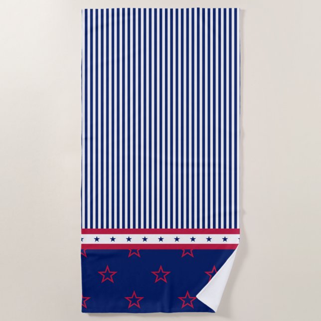 Serviette De Plage Rouge Blanc Bleu Patriotique Étoiles Stripes Servi (Devant)