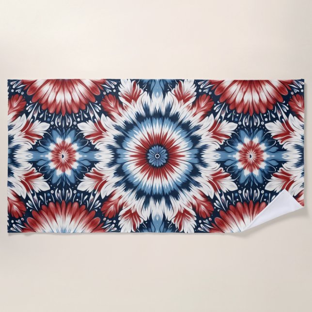 Serviette De Plage Rouge, Blanc & Bleu Tie-dye (Devant)