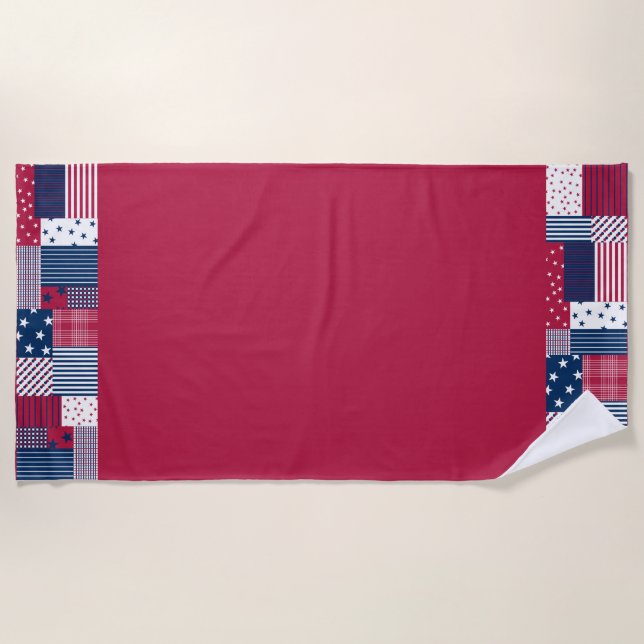 Serviette De Plage Rouge, blanc et bleu (Devant)