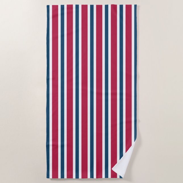 Serviette de plage rouge blanc et bleu en cadeau (Devant)