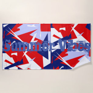 Serviette De Plage Rouge Bleu Blanc Abstrait Summer Vibes Beach Servi
