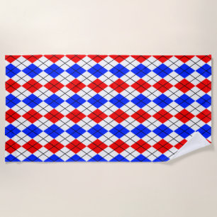 Serviette De Plage Rouge Bleu Blanc Jacquard Diamant Motif Design