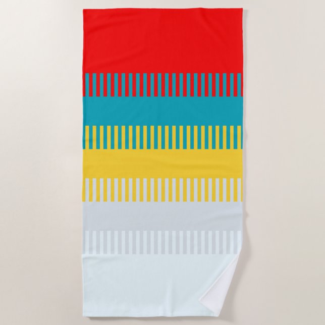 Serviette De Plage Rouge Bleu Jaune Blanc Gris Chic Motif unique (Devant)