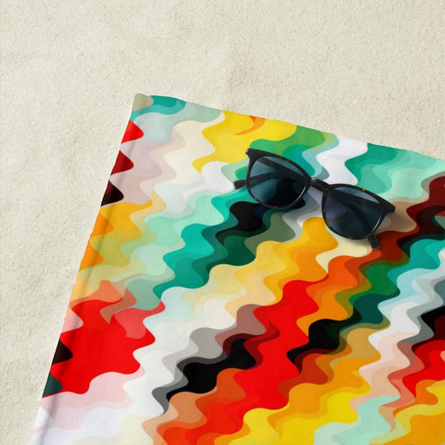 Serviette De Plage Rouge bleu vert jaune blanc Motif Abstrait (En situation)