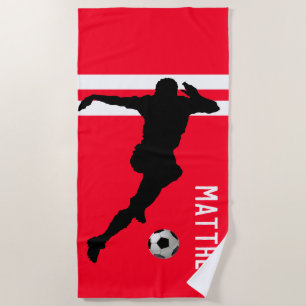 Serviette de plage rouge de football personnalisée