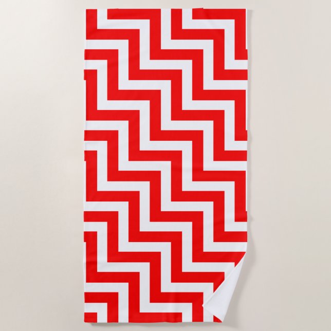 Serviette De Plage Rouge et blanc Grandes Dimensions Diagonales Chevr (Devant)