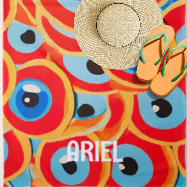 Serviette de plage rouge et bleue colorée œil du m (Créateur téléchargé)