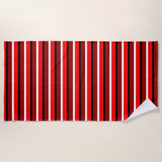 Serviette De Plage Rouge Et Maroon Rouge Stripes Motif Design (Devant)