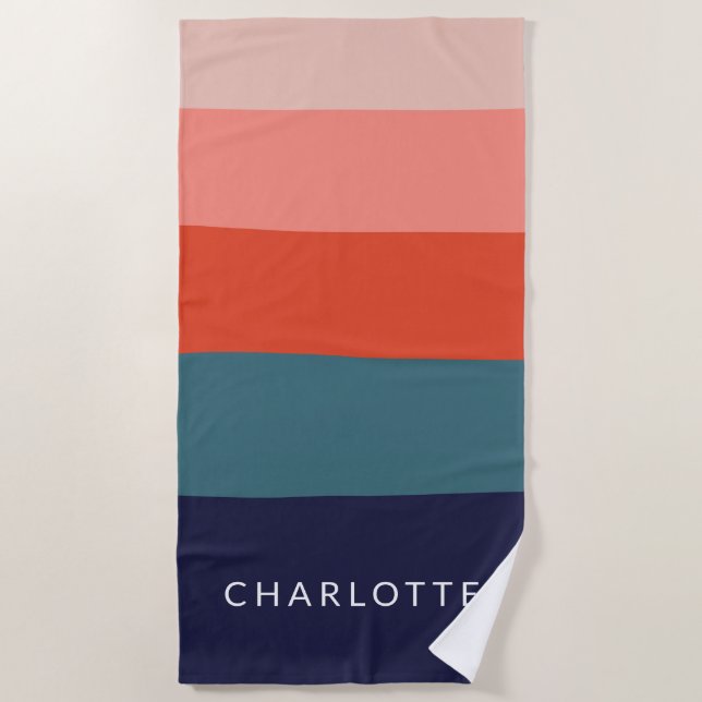 Serviette De Plage Rouge et Navy Rayures Abstraites Larges Personnali (Devant)