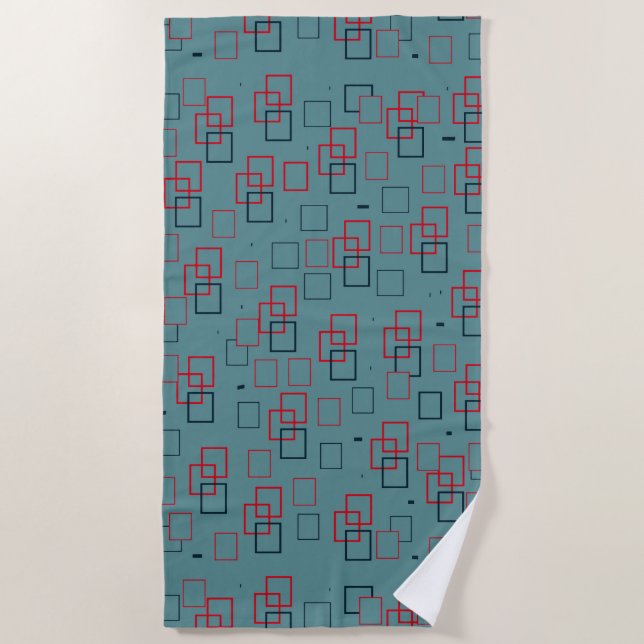 Serviette De Plage Rouge et Turquoise carré enchanté (Devant)