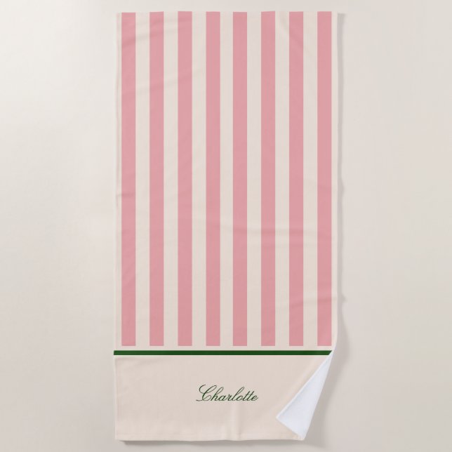 Serviette De Plage Rouge Goutte Prépa Rayure Rose (Devant)