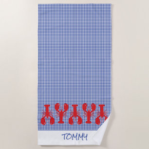 Serviette De Plage Rouge Homards Bleu Blanc Nom du chèque Famille Réu