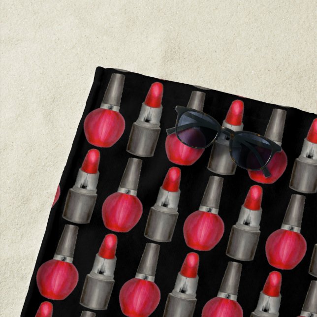 Serviette De Plage Rouge Lipstick ongle polonais maquillage cosmétiqu (En situation)