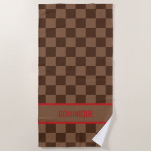 Serviette De Plage Rouge Luxe à Damier Marron